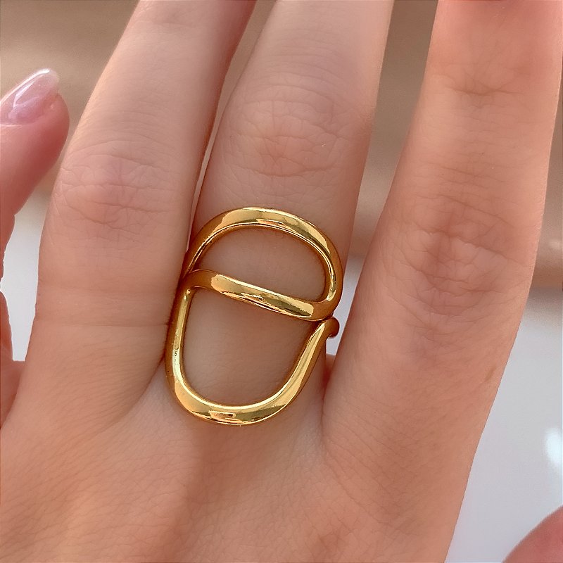 ANEL REGULÁVEL FIO CURVADO DOURADO AÇO 316L⭐️