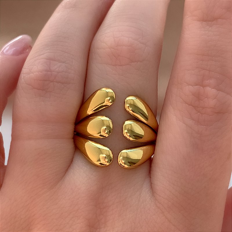 ANEL REGULÁVEL FIOS BOLEADOS ENCONTRADOS DOURADO AÇO 316L⭐️