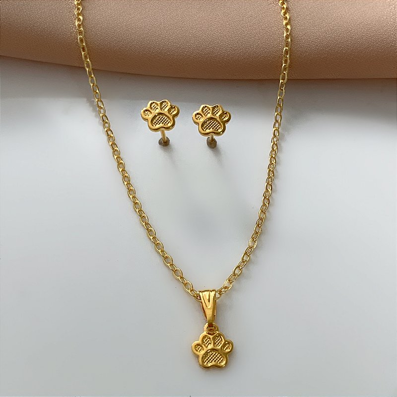 COLAR E BRINCO KIT INFANTIL PATINHA FOLHEADO A OURO 18K⭐