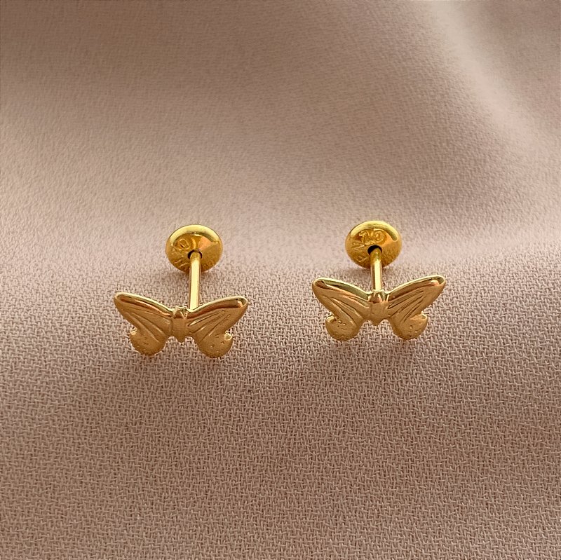 BRINCO BORBOLETA TARRAXA BABY FOLHEADO A OURO 18K⭐