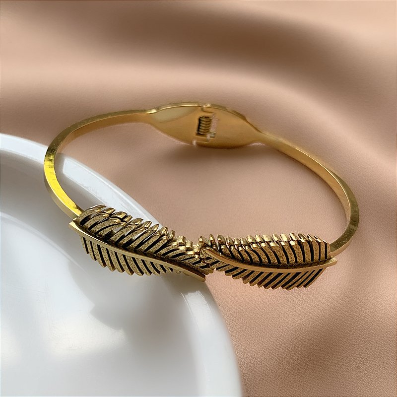 PULSEIRA / BRACELETE FOLHAS DOURADO AÇO 316L⭐️
