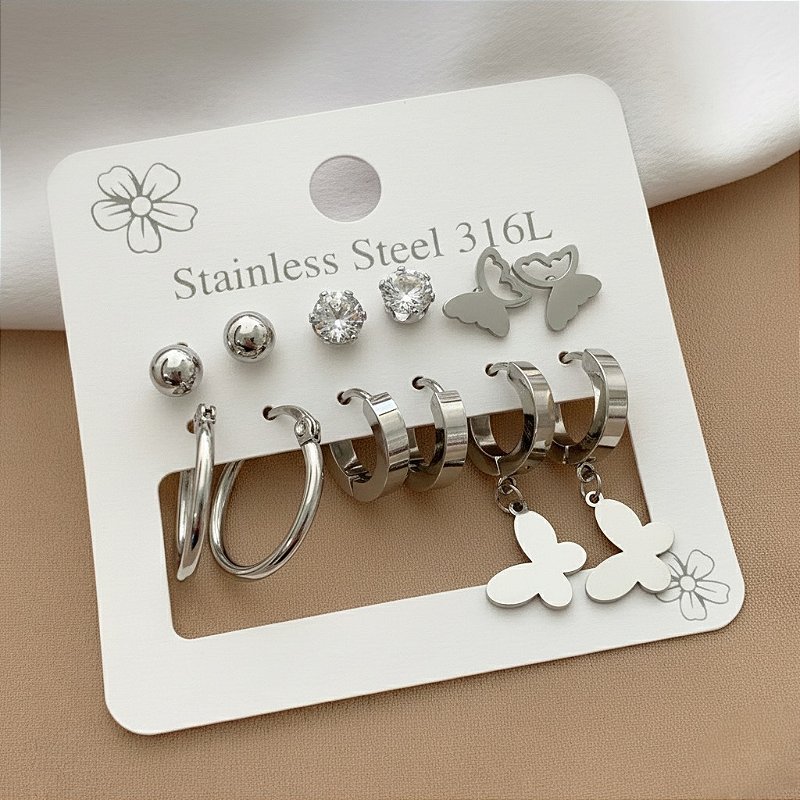 BRINCO KIT ARGOLINHAS BORBOLETA, ZIRCÔNIA E BOLINHA AÇO 316L⭐️
