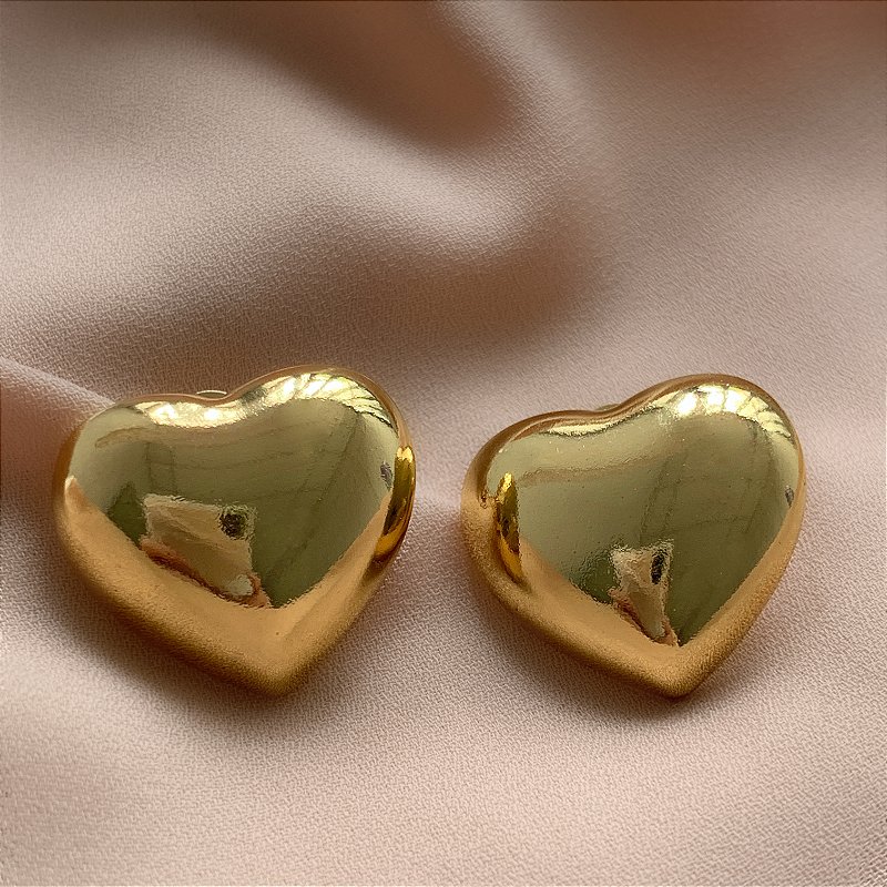 BRINCO CORAÇÃO BOLEADO CLÁSSICO DOURADO AÇO 316L⭐️