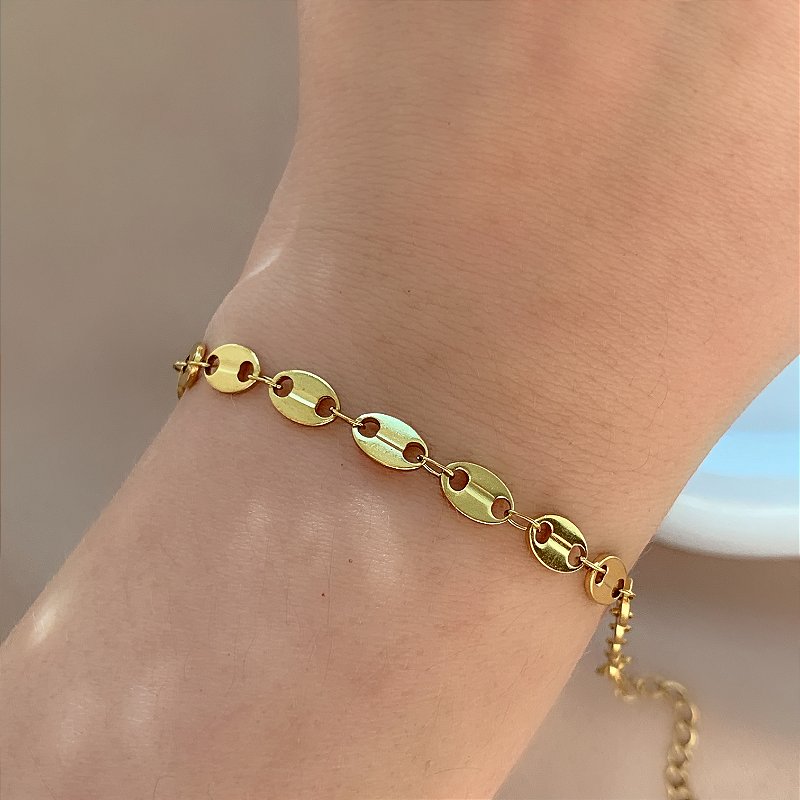 PULSEIRA CORRENTE ELOS OVAIS DOURADO AÇO 316L⭐️