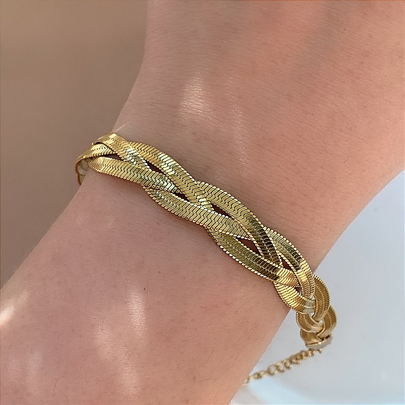 PULSEIRA FITA FINA TRANÇADA DOURADO AÇO 316L⭐️