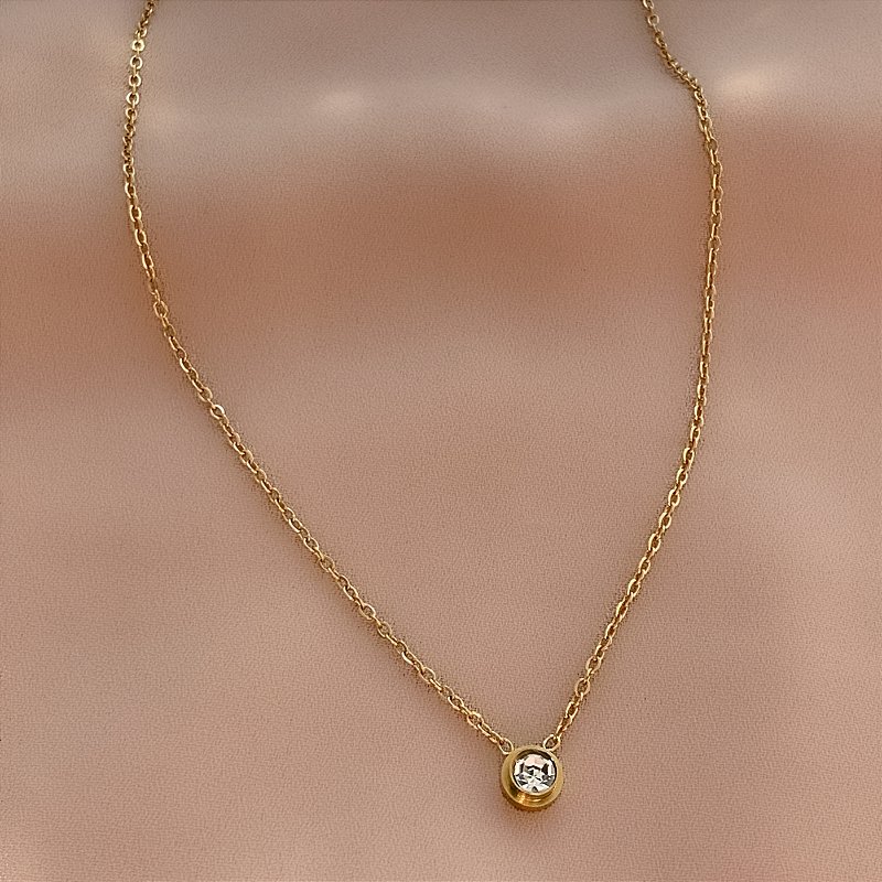 COLAR PONTO DE LUZ ZIRCÔNIA DOURADO AÇO 316L⭐️
