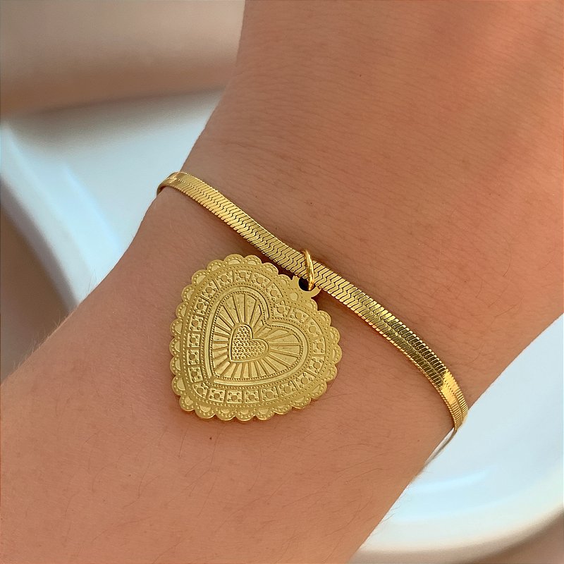 PULSEIRA FITA FINA CORAÇÃO DESENHADO DOURADO AÇO 316L⭐️