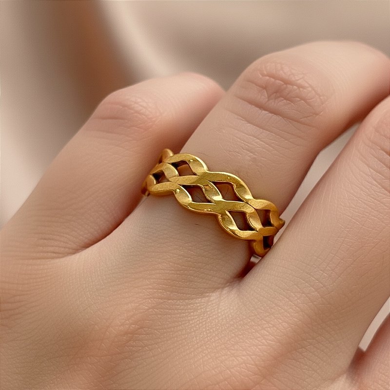 ANEL REGULÁVEL TRAMA DOURADO AÇO 316L⭐️