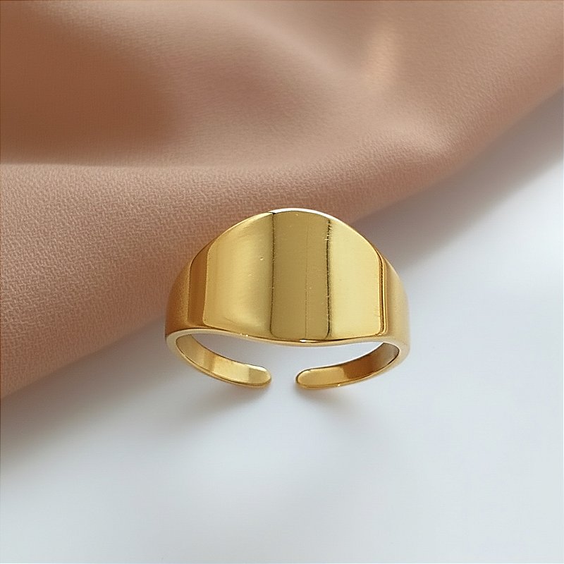 ANEL REGULÁVEL LISO ACHATADO DOURADO AÇO 316L⭐️