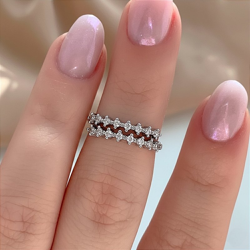 ANEL FALANGE FILEIRA DUPLA ZIRCÔNIAS PRATEADO BIJU