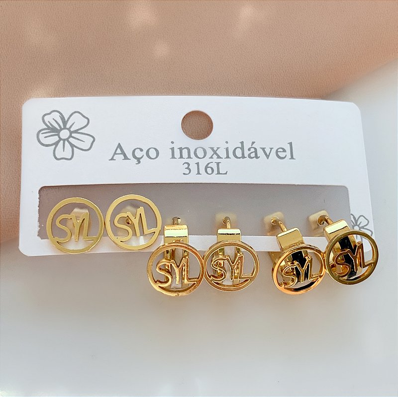 BRINCO KIT ARGOLAS ESMALTADO PRETO E BRANCO INSPIRAÇÃO SYL AÇO 316L⭐️