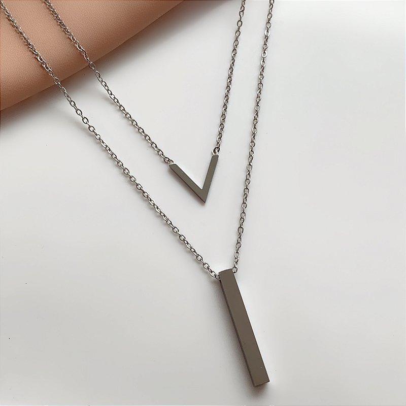 COLAR DUPLO GEOMÉTRICO AÇO 316L⭐️