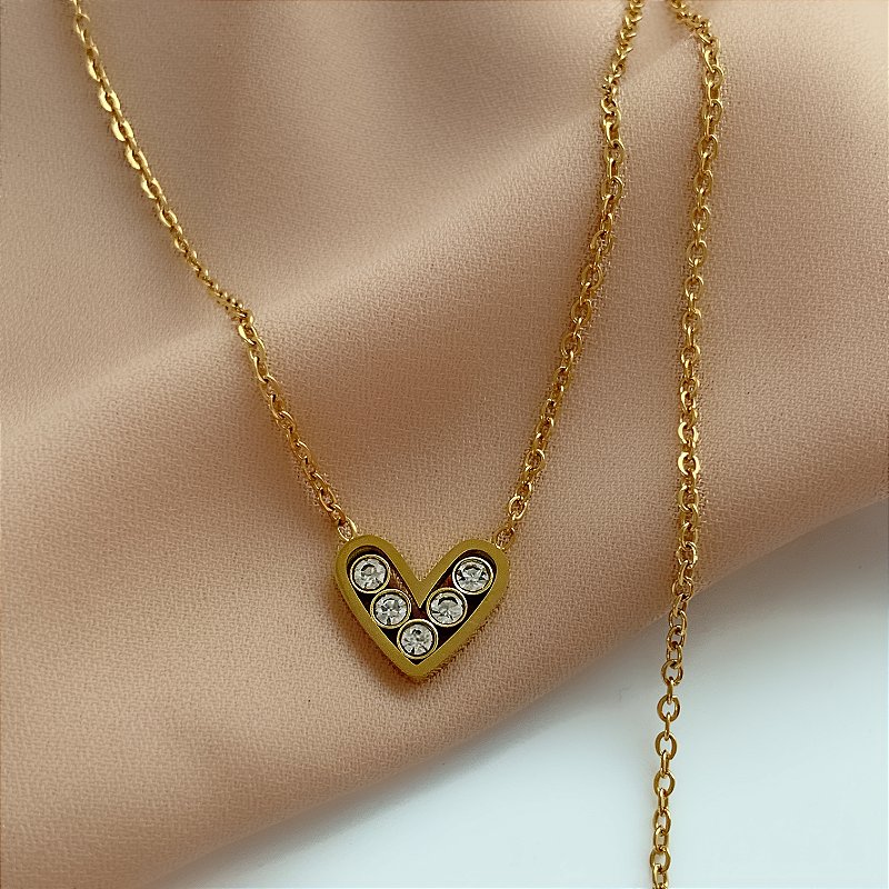 COLAR CORAÇÃO DELICADO COM ZIRCÔNIA DOURADO AÇO 316L⭐️