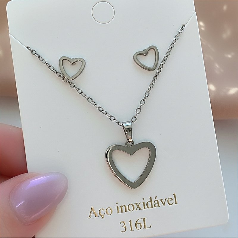 COLAR KIT CORAÇÃO VAZADO AÇO 316L⭐️