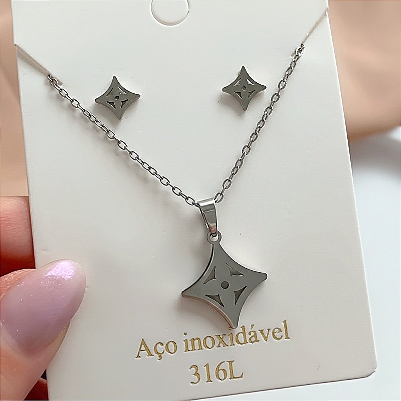 COLAR KIT TREVO LOSANGO VAZADO AÇO 316L⭐️