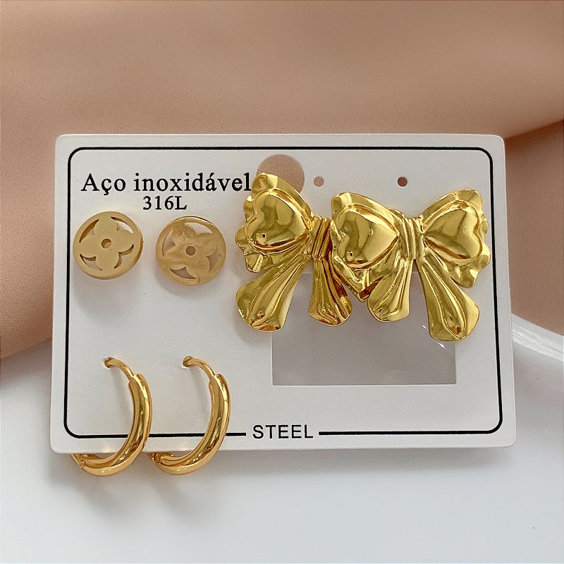BRINCO KIT LAÇO DOURADO AÇO 316L⭐️