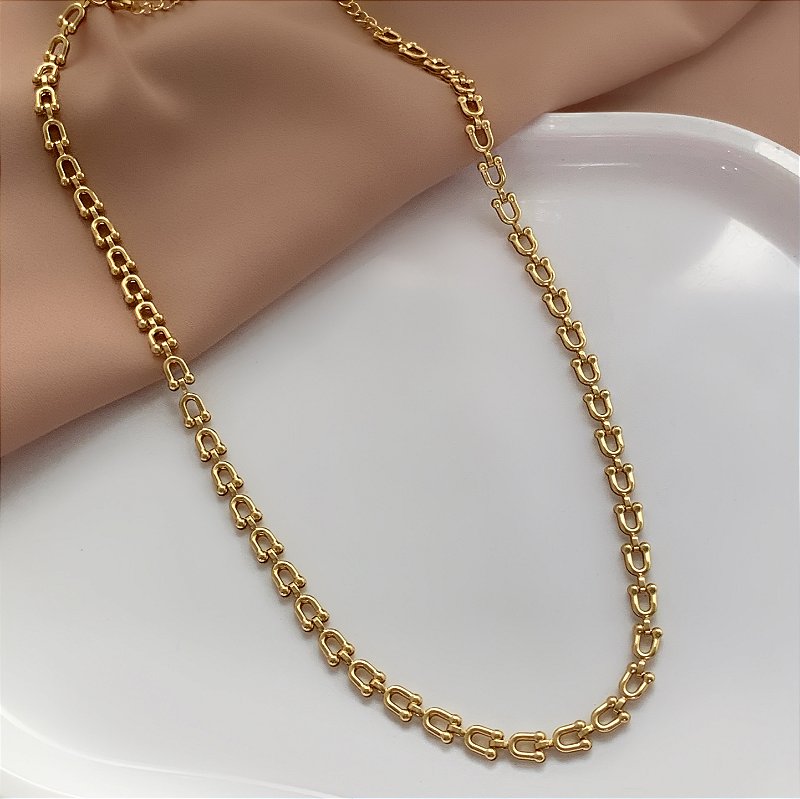 COLAR ELOS FERRADURA DOURADO AÇO 316L⭐️