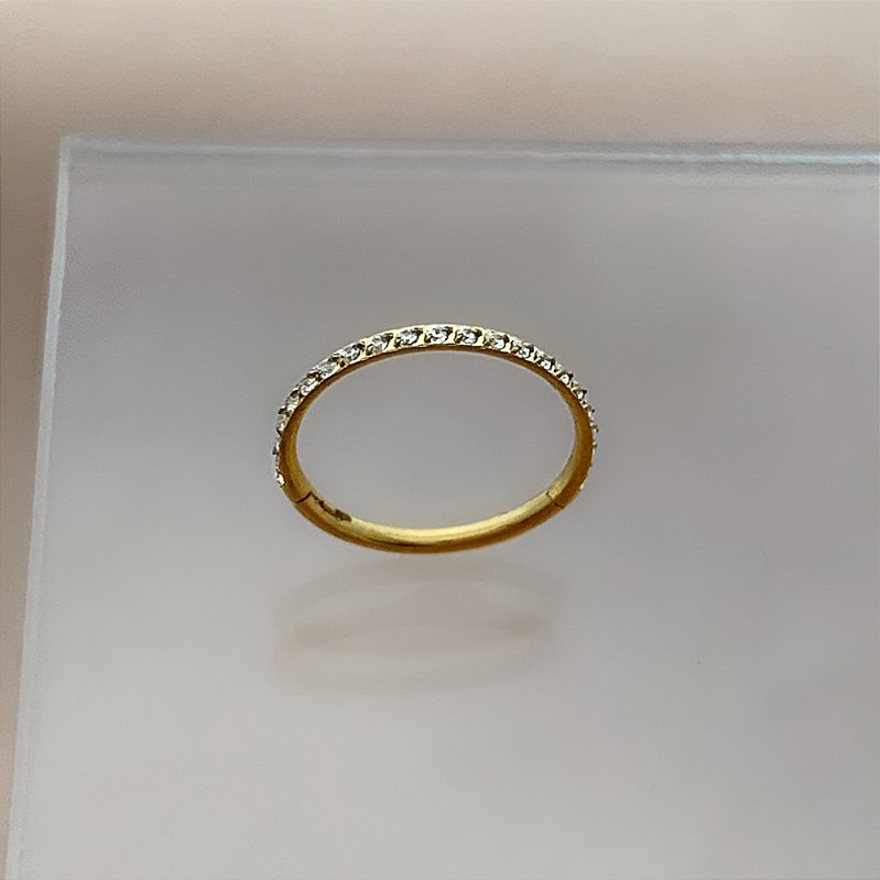 PIERCING NARIZ ARGOLINHA SEGMENTO FINO CRAVEJADO ZIRCÔNIAS 8MM TITÂNIO GOLD SEMIJOIA PARA PERFURAÇÃO⭐️