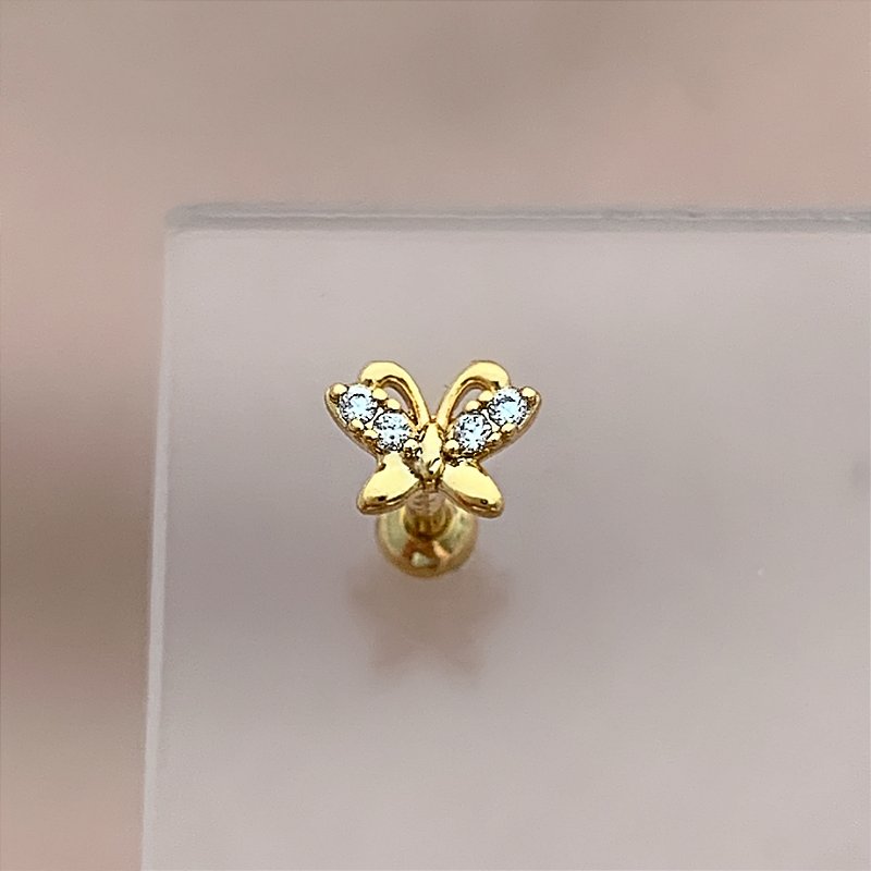 PIERCING TRÁGUS / CARTILAGEM MINI BORBOLETA 8MM HASTE AÇO 316L FOLHEADO A OURO 18K SEMIJOIA PARA ATUALIZAÇÃO⭐️