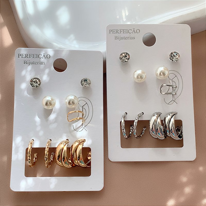 BRINCO KIT ARGOLAS COM PIERCING FAKE MARIA BIJU