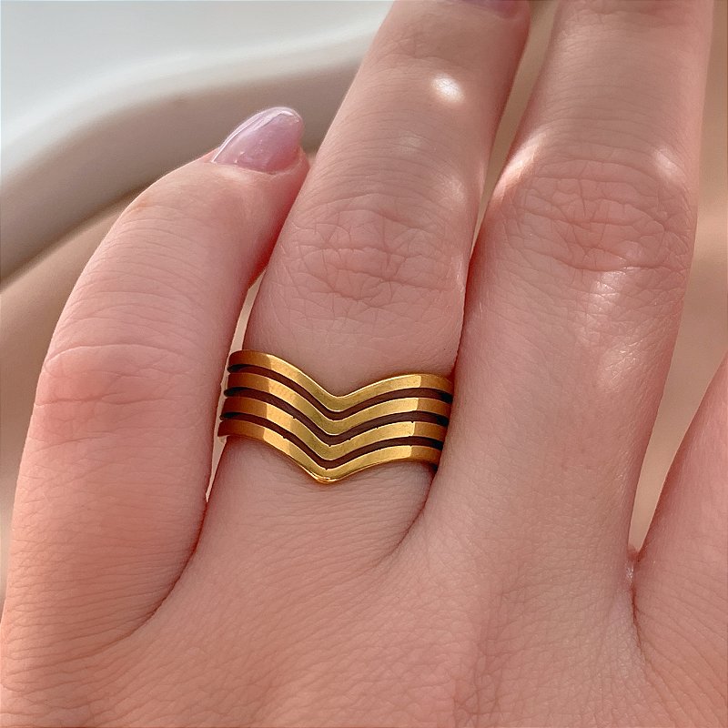 ANEL 4 FIOS ONDINE DOURADO AÇO 316L⭐️