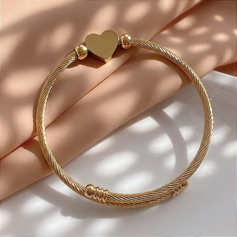 PULSEIRA / BRACELETE TORCIDO CORAÇÃO DOURADO AÇO 316L⭐️