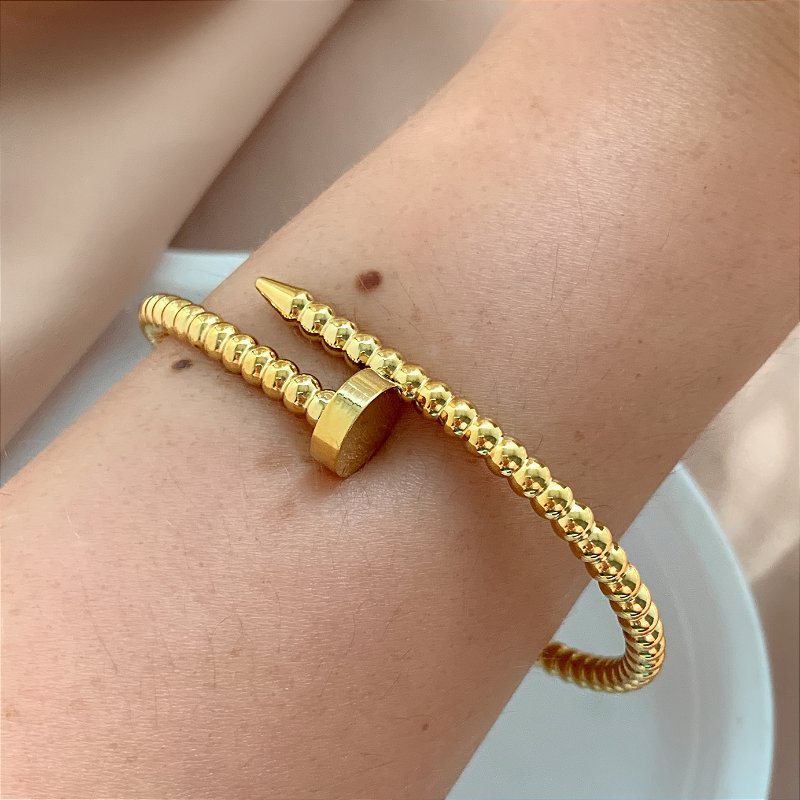 PULSEIRA / BRACELETE PREGO BOLINHAS DOURADO AÇO 316L⭐️