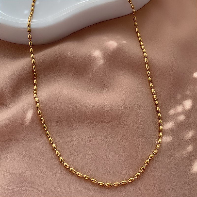 COLAR PONTILHADO DOURADO AÇO 316L⭐️