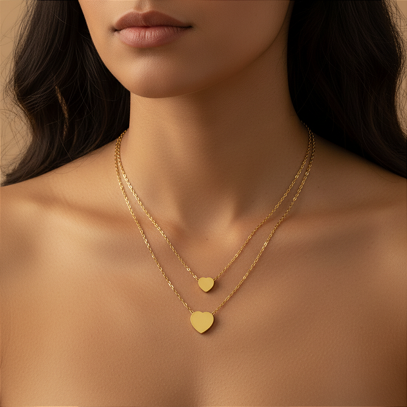 COLAR DUPLO CORAÇÕES LISOS DOURADO AÇO 316L⭐️