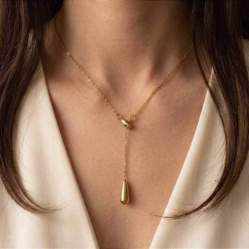 COLAR GRAVATINHA GOTAS DELICADAS DOURADO AÇO 316L⭐️
