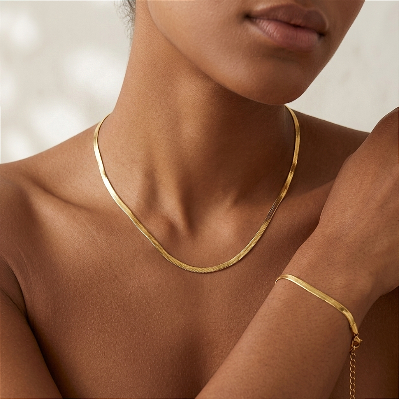 COLAR E PULSEIRA KIT FITA FINA 2MM DOURADO AÇO 316L⭐️