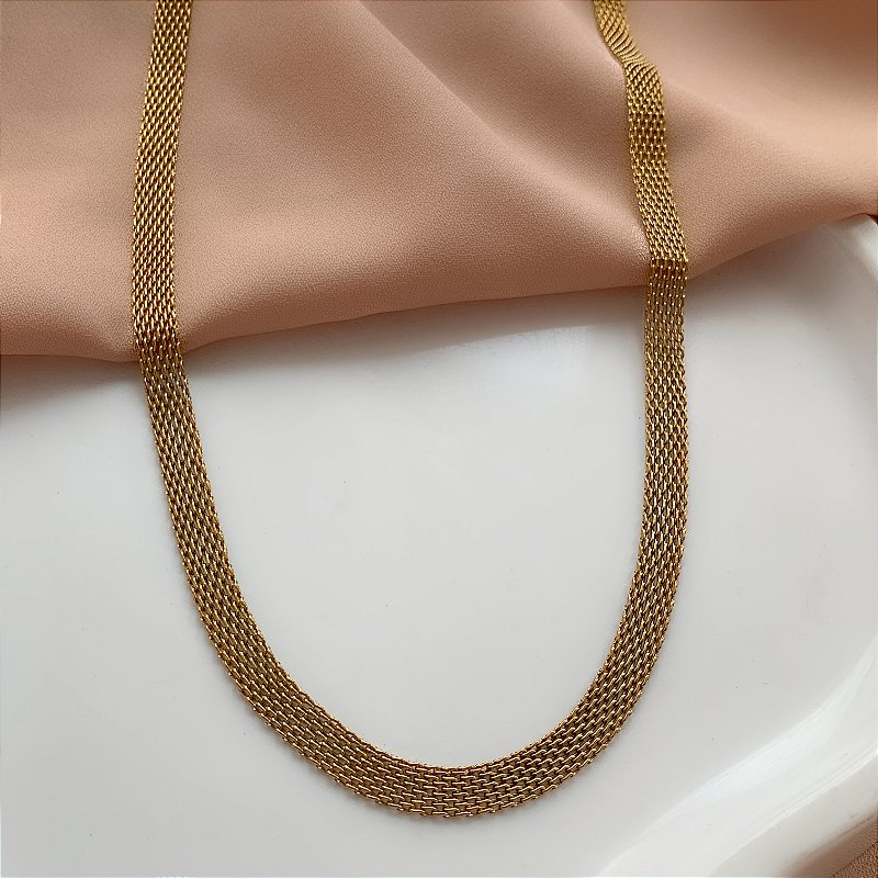 COLAR CORRENTE MALHA 5MM COM 60CM SEM EXTENSOR DOURADO AÇO 316L⭐️