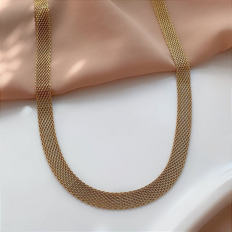 COLAR CORRENTE MALHA 7MM COM 60CM SEM EXTENSOR DOURADO AÇO 316L⭐️