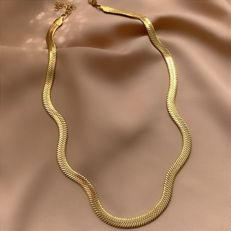 COLAR CORRENTE FITA GROSSA 6MM DOURADO AÇO 316L⭐️