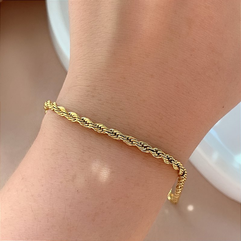 PULSEIRA CORRENTE CORDÃO BAIANO 2MM SEM EXTENSOR DOURADO AÇO 316L⭐️