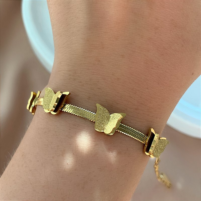 PULSEIRA BORBOLETAS MINI TEXTURIZADAS DOURADO AÇO 316L⭐️
