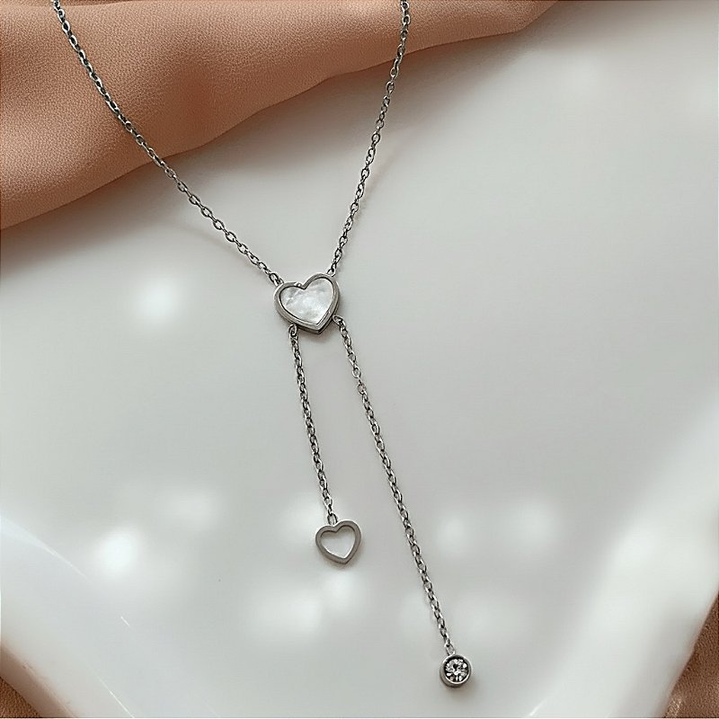 COLAR GRAVATINHA CORAÇÃO RESINADO PONTA DUPLA AÇO 316L⭐️