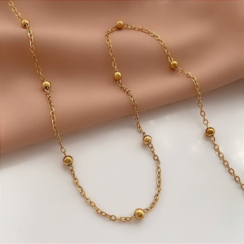 COLAR CORRENTE BOLINHAS DOURADO AÇO 316L⭐️