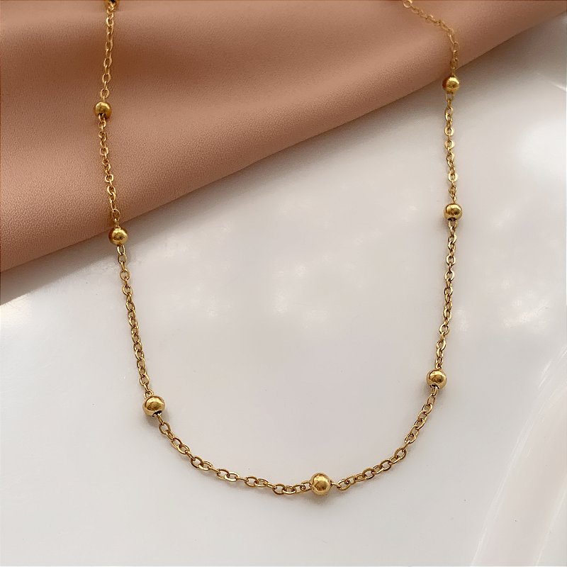 COLAR CORRENTE BOLINHAS SEM EXTENSOR DOURADO AÇO 316L⭐️