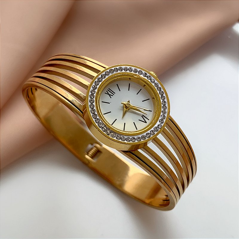 PULSEIRA / BRACELETE RELÓGIO FIOS LISOS DOURADO AÇO 316L⭐️