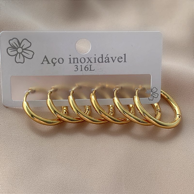 BRINCO KIT ARGOLINHAS FINAS DOURADO AÇO 316L⭐️