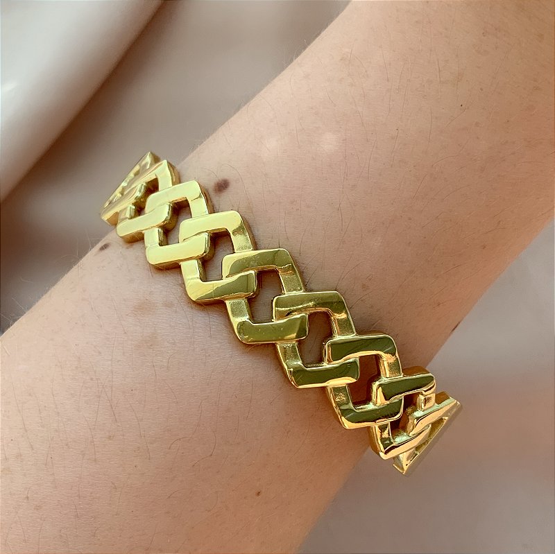 PULSEIRA / BRACELETE DESENHO ENTRELAÇADO DOURADO AÇO 316L⭐️