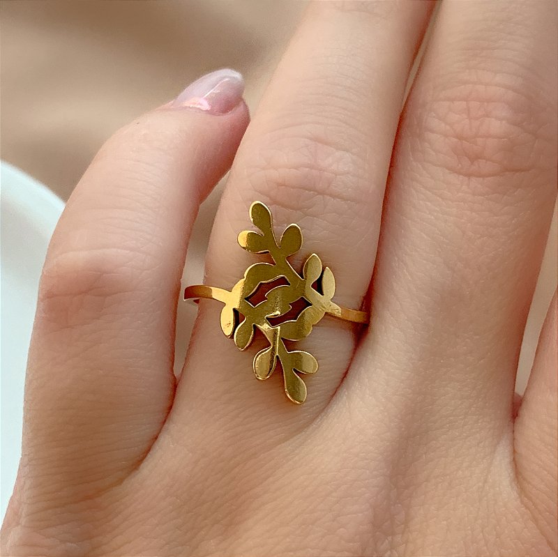ANEL RAMINHOS LISOS DOURADO AÇO 316L⭐️