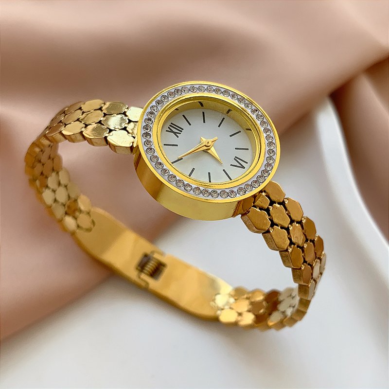 PULSEIRA / BRACELETE RELÓGIO MINI FORMATOS ORGÂNICOS DOURADO AÇO 316L⭐️