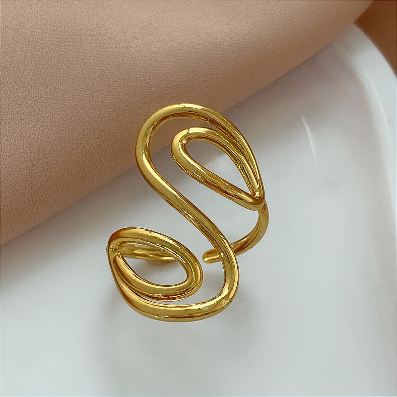 ANEL REGULÁVEL CURVADO ABSTRATO DOURADO AÇO 316L⭐️