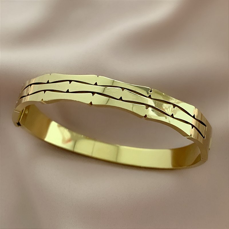 PULSEIRA / BRACELETE BAMBU DESENHADO DOURADO AÇO 316L⭐️