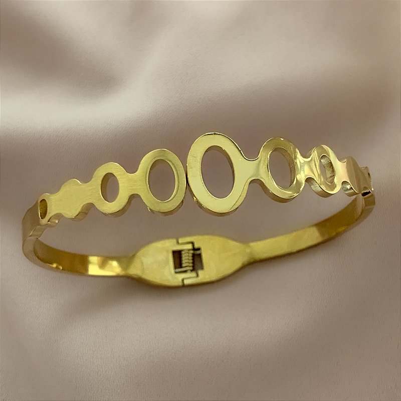 PULSEIRA / BRACELETE FILEIRA FORMATOS OVAIS VAZADOS DOURADO AÇO 316L⭐️