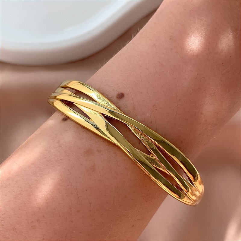 PULSEIRA / BRACELETE FIOS CRUZADOS DOURADO AÇO 316L⭐️