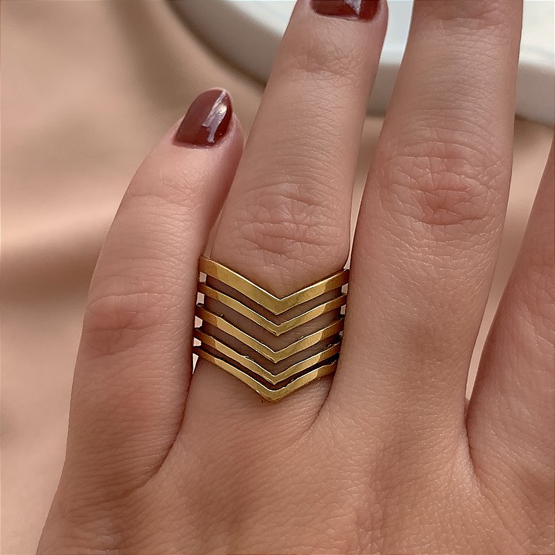 ANEL 5 FIOS PONTIAGUDOS DOURADO AÇO 316L⭐️