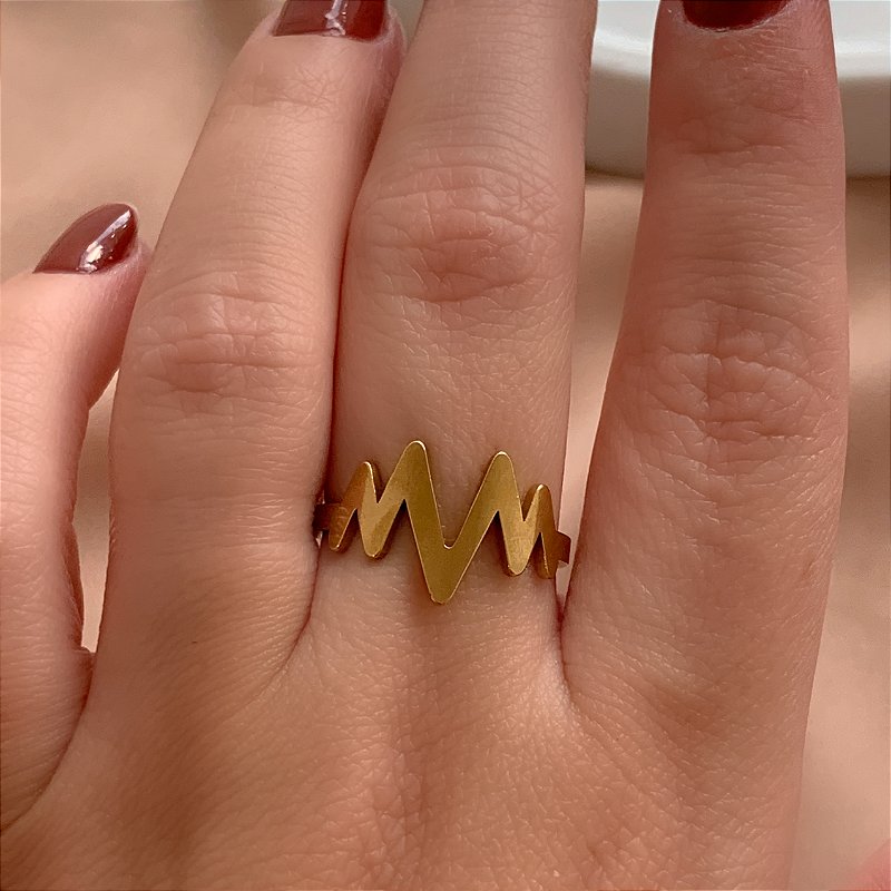 ANEL ZIG ZAG DOURADO AÇO 316L⭐️